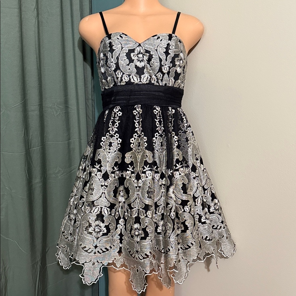 Chi Chi London Black and Silver Floral Mini Dress